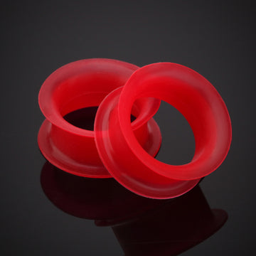 Detail View 1 of A Pair of Ultra Thin Flexible Silicone Ear Skin Double Flared Tunnel Plug-Red